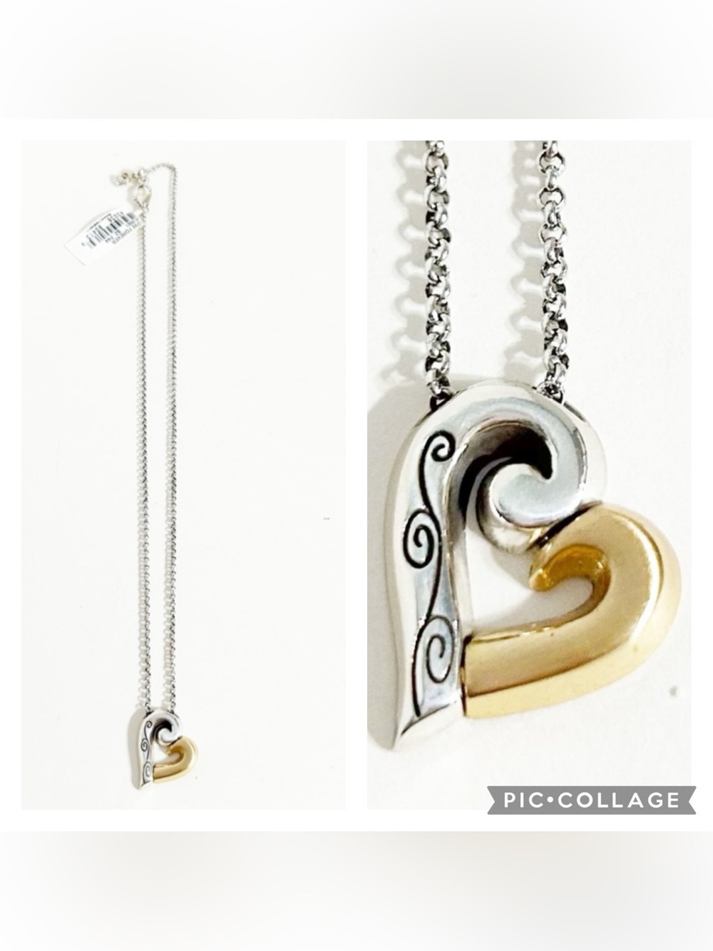 NWT Brighton Love Forever Two Tone Silver Plated Heart Pendant Necklace Lobster